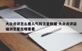 大众点评怎么看人气和流量数据 大众点评店铺浏览量在哪里看